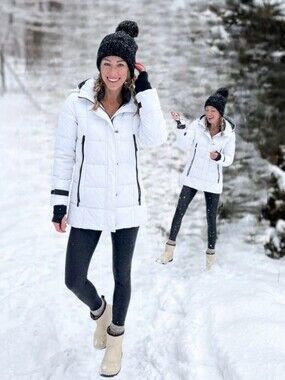 New 🤍🖤 Steve Madden Women's Oversized White Quilted Puffer Winter Coat